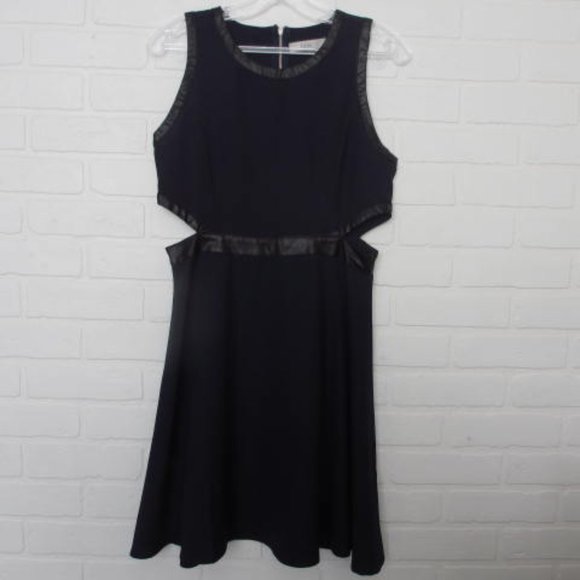 Twik Navy Blue Cut Out Faux Leather Trim A Line Sleeveless Midi Dress Medium - Picture 1 of 10